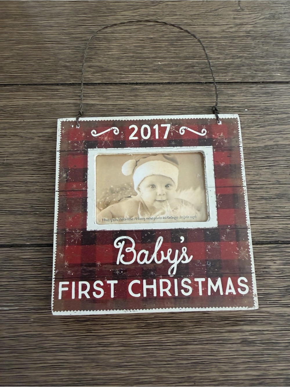 Red and Black Plaid Baby's First Christmas 2017 Hanging tree Frame